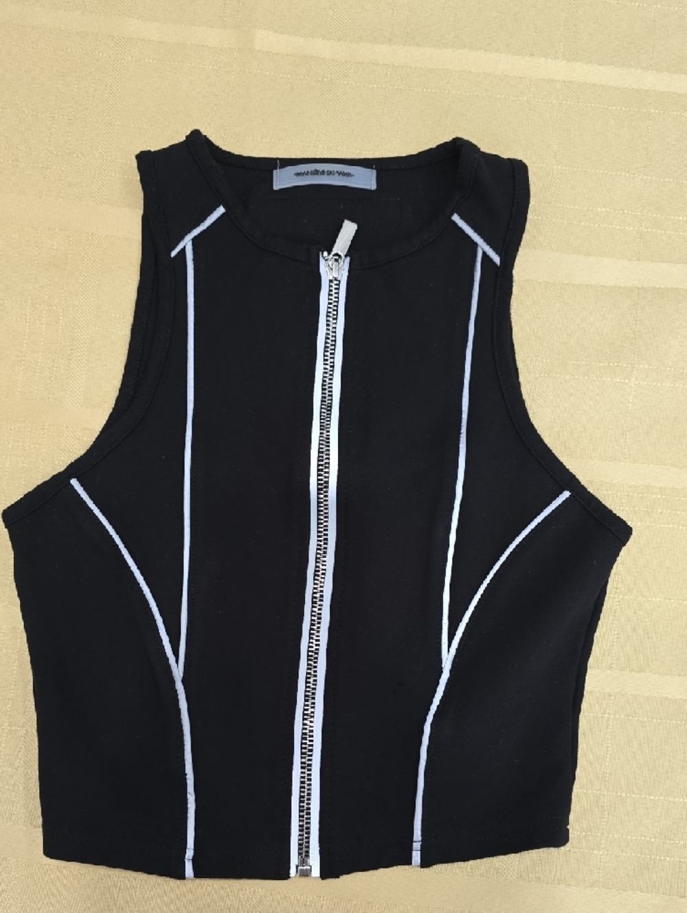 Manière De Voir (MDV) Black Reflective Piped Racer Crop Top UK 8 (US 4) - Picture 13 of 13